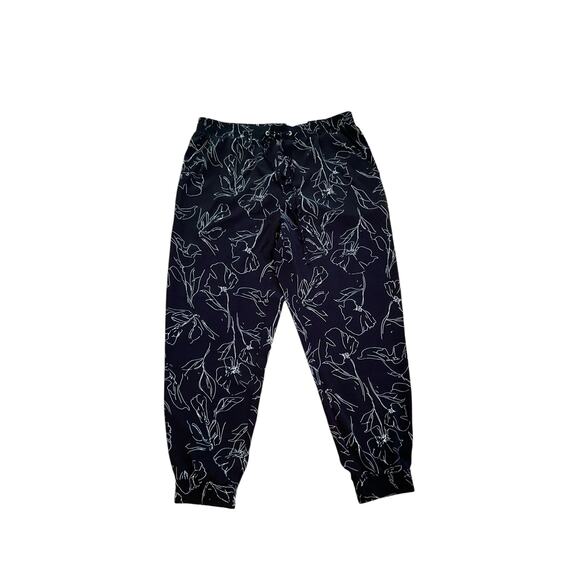 One By Chapter One Jogger Pants Floral Print Mid Rise Black Womens Size L NWT - Picture 3 of 6